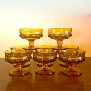 Amber Indiana glass thumbprint low coup/ dessert cups